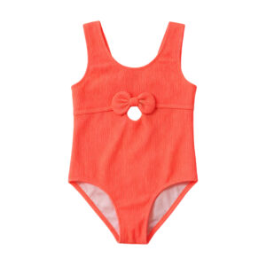 Girls' Coral Orange Ribbed Swimsuit
