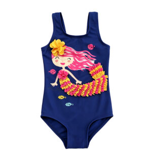Girls' navy mermaid sleeveless one-piece swimsuit