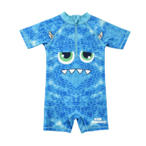 Kids' blue monster short-sleeve one-piece swimsuit